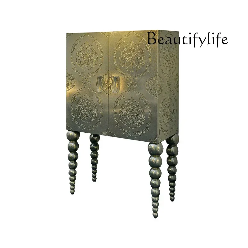 H Neoclassical European Solid Wood Carving Flower Wine Cabinet Partition Cabinet Living Room Entrance Dining Side Cabinet Stora
