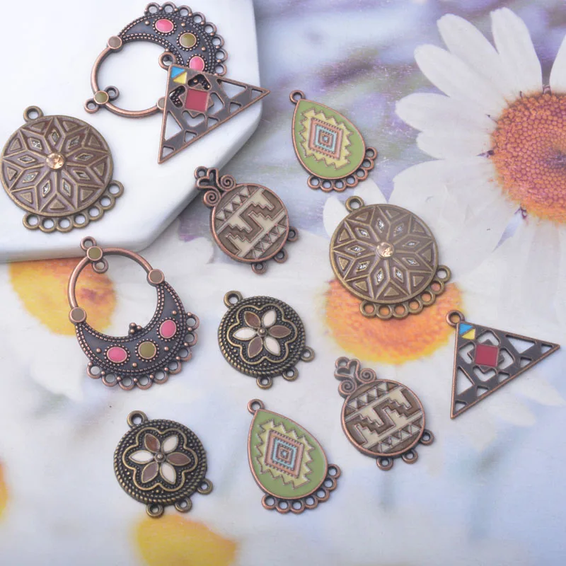 10 Stück/Set Boho Charms Verbinder Statement-Schmuckzubehör Braun Runde Dreieck-Verbinder Anhänger DIY Damenohrringe – Detail 5
