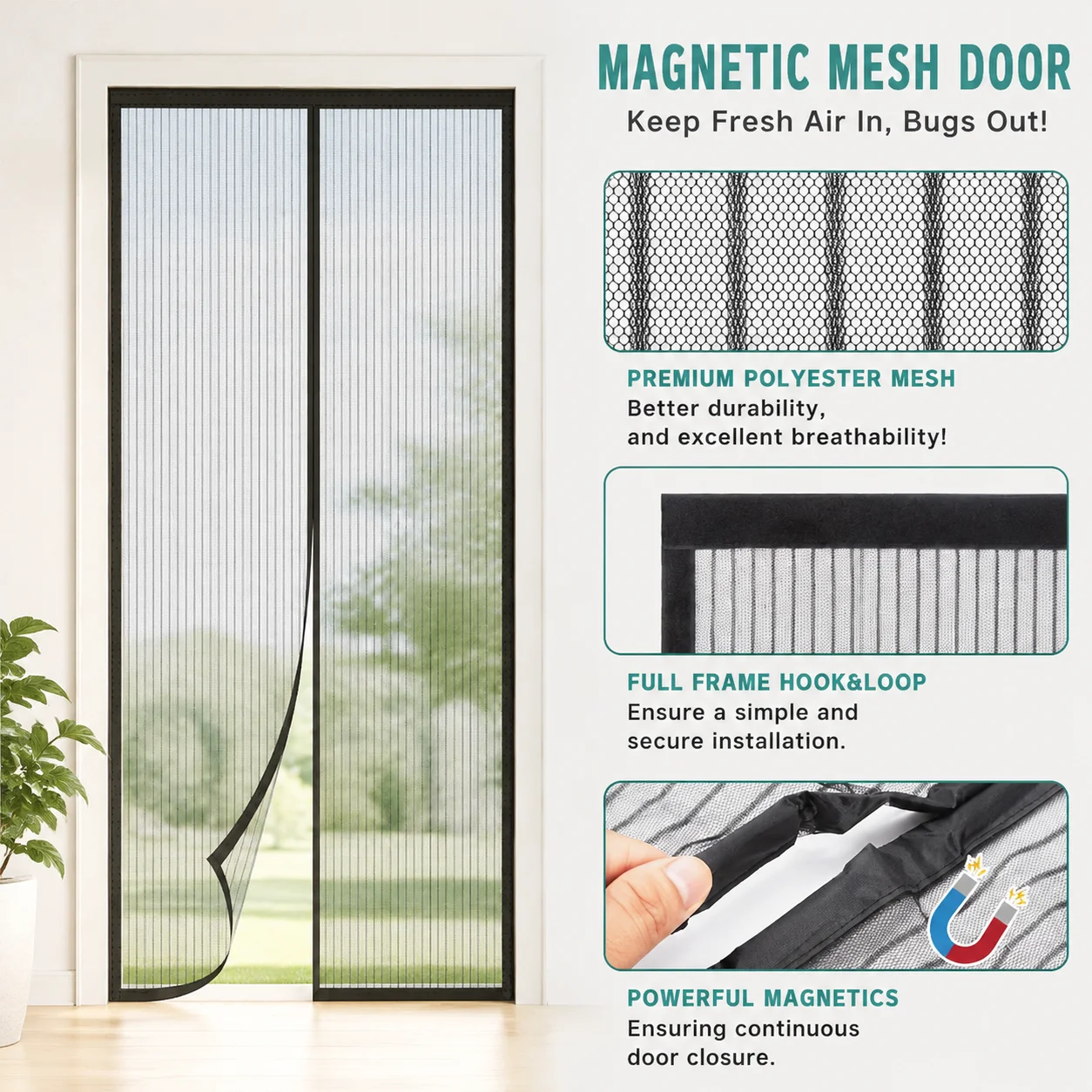 Pet Friendly Fly Door Net No Drill Anti Insect Self Adhesive Anti Mosquito Curtain Auto Close Easy Install Screen 210cm Height