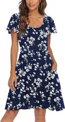 European and American cross-border women's wear new TEMU Express Flower Leisure Beach dress short-sleeved dress