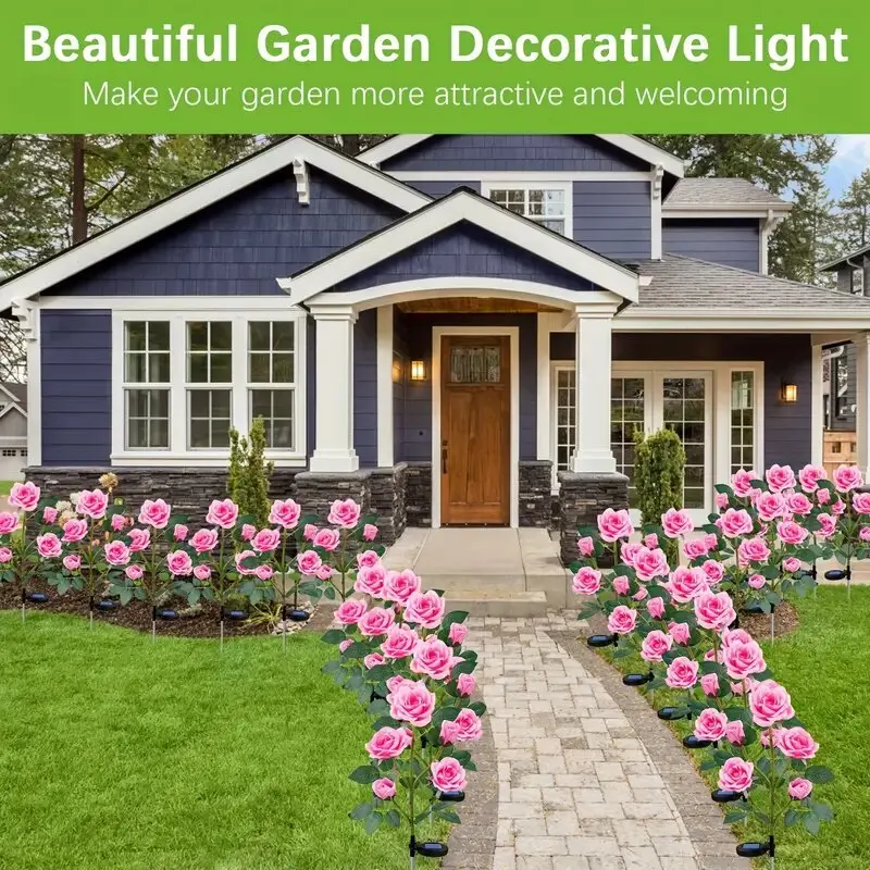 1PC Solar 5-Head Rose Flower LED Light,Outdoor Plug-in Decoration Lights,Landscape Lightting For Garden Lawn Yard Path Graveyard