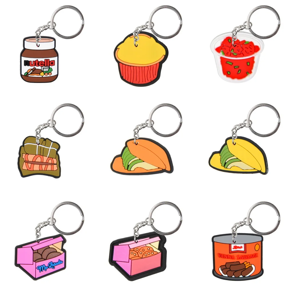 Men Women Food Keychains Boys Girls Pop Corn Keyrings Kids Chocolate Key Chains Hamburger Dumpling Key Rings For Birthday Gifts