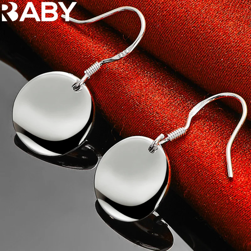 

URBABY 925 Sterling Silver Smooth Convex Surface Round Drop Earrings For Women Wedding Engagement Party Jewelry Accessories