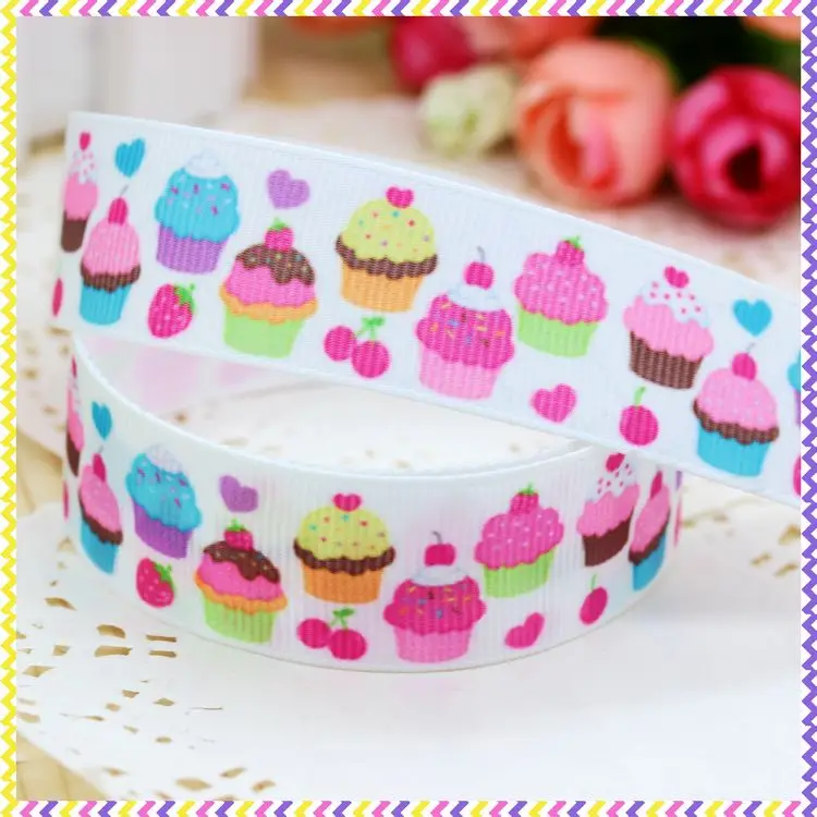 DHK 22mm 5yards Cake Ice Cream Lollipop Printed Grosgrain Ribbon Accessories Headwear Decoration Collar DIY Sewing Craft E2263