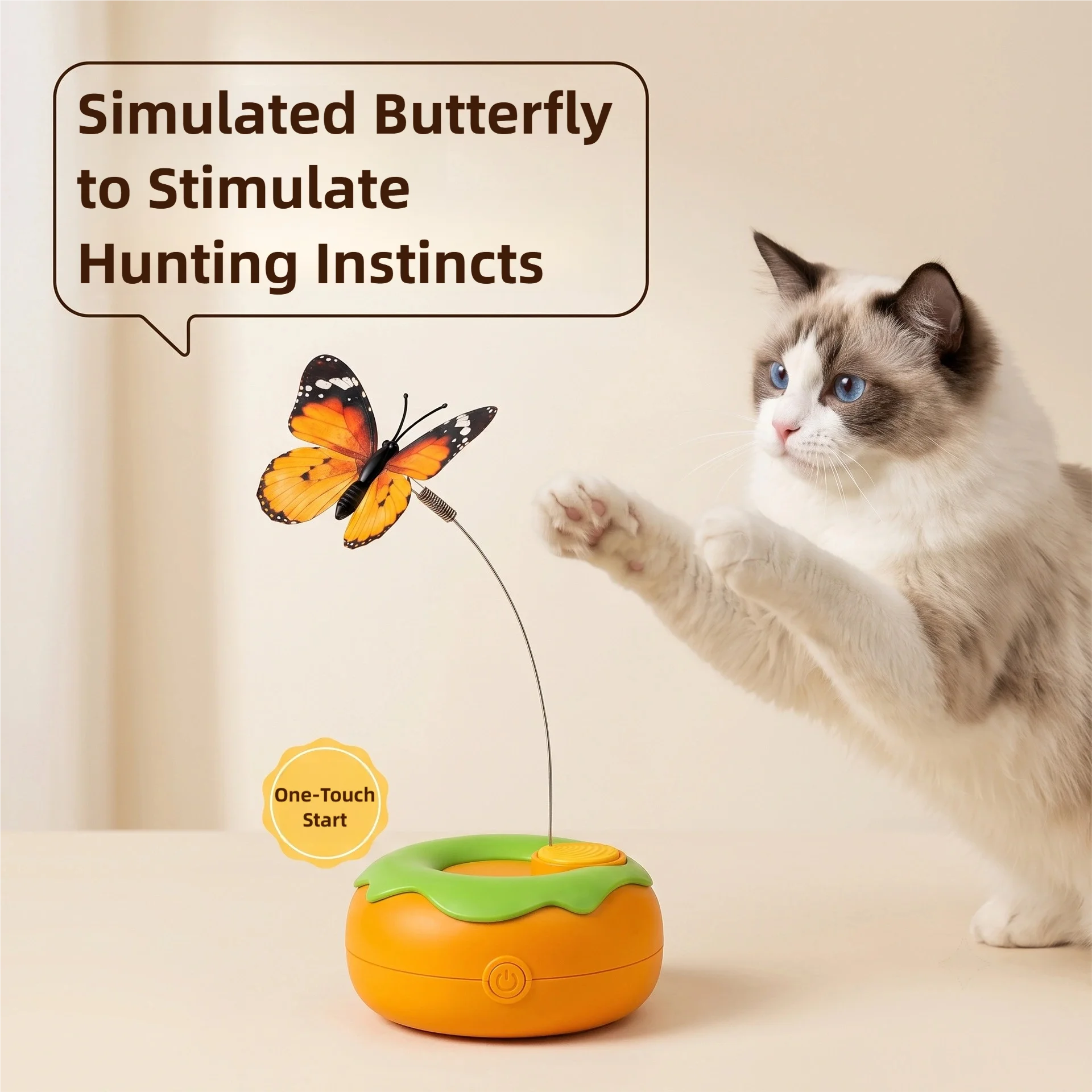 Electric Rotating butterfly Cat Toy, Automatic Obstacle-Avoiding Car, Self-Entertaining Boredom-Relief Lazy Cat Teaser Stick