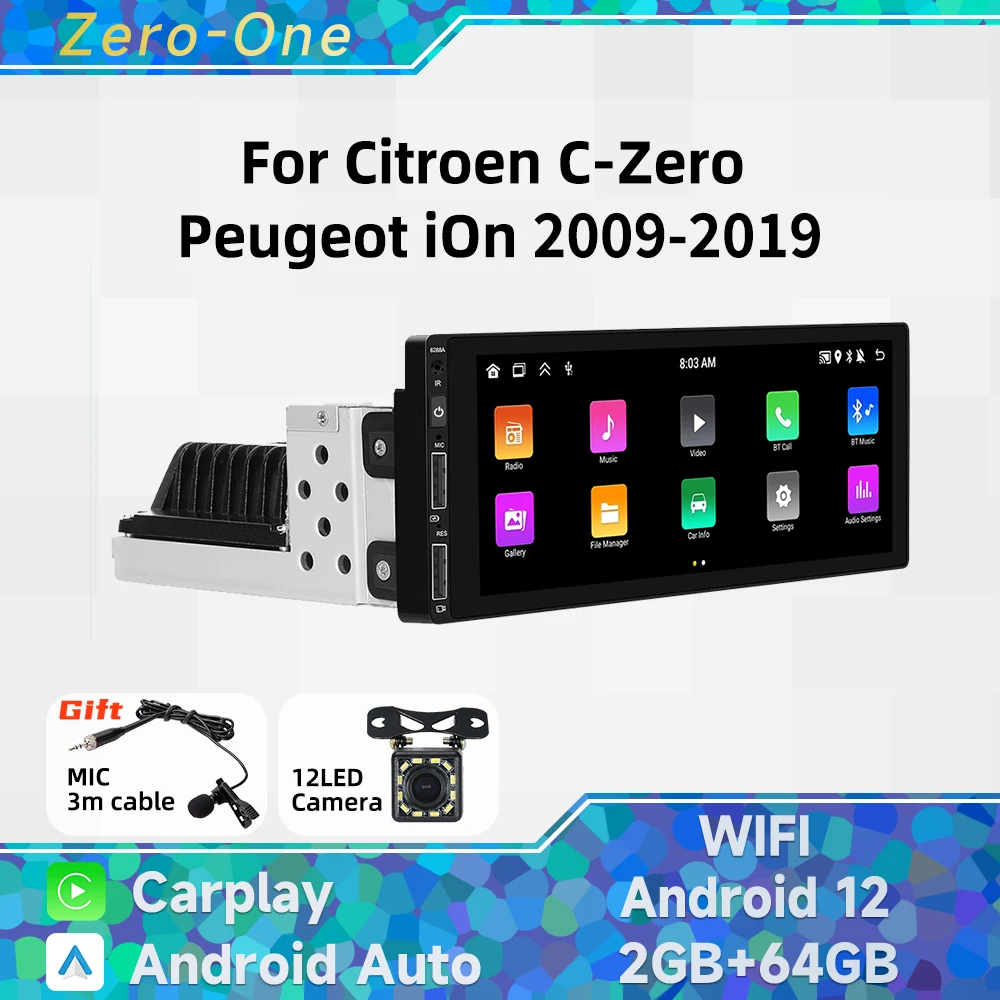 

1 Din Radio Android Car Multimedia for Citroen C-Zero Peugeot iOn 2009-2019 6.9 Inch Screen Head Unit Carplay Autoradio GPS WIFI