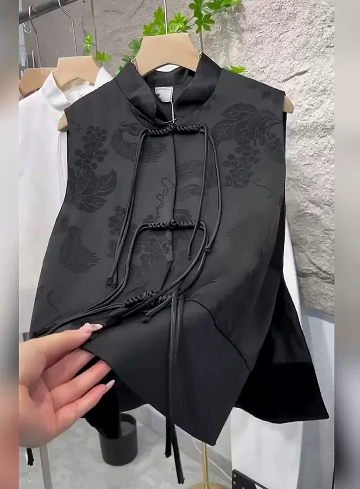 

New Chinese Sle Women's Jaet Vest Buttoned Outerwear Tang Costume Early Autumn New Model Commute Sle Stand Collar Polye...