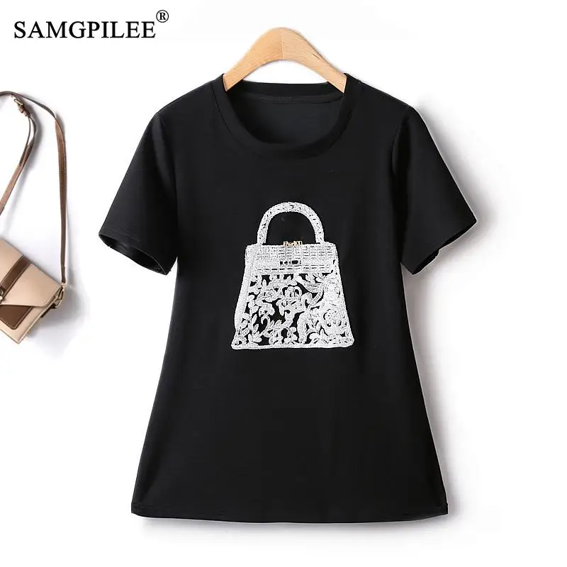 

Summer 2023 New Oversized T-shirt European Flocking Light Luxury Simple O Neck Comfortable Short Sleeve Fashion Tops Women 4XL