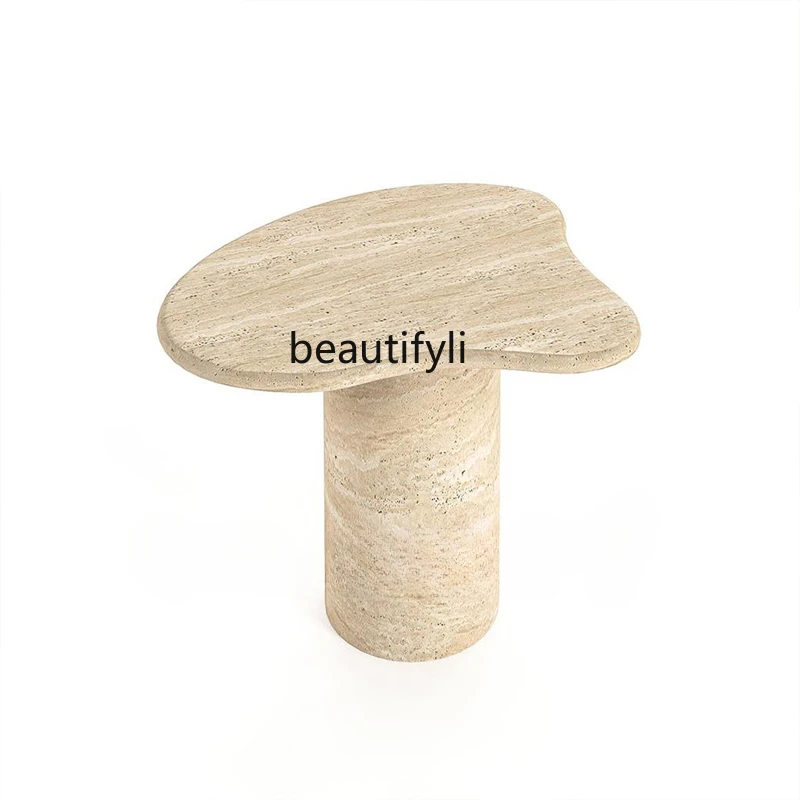 Wabi Sansan natural Roman travertine special-shaped edge table designer sofa marble side table