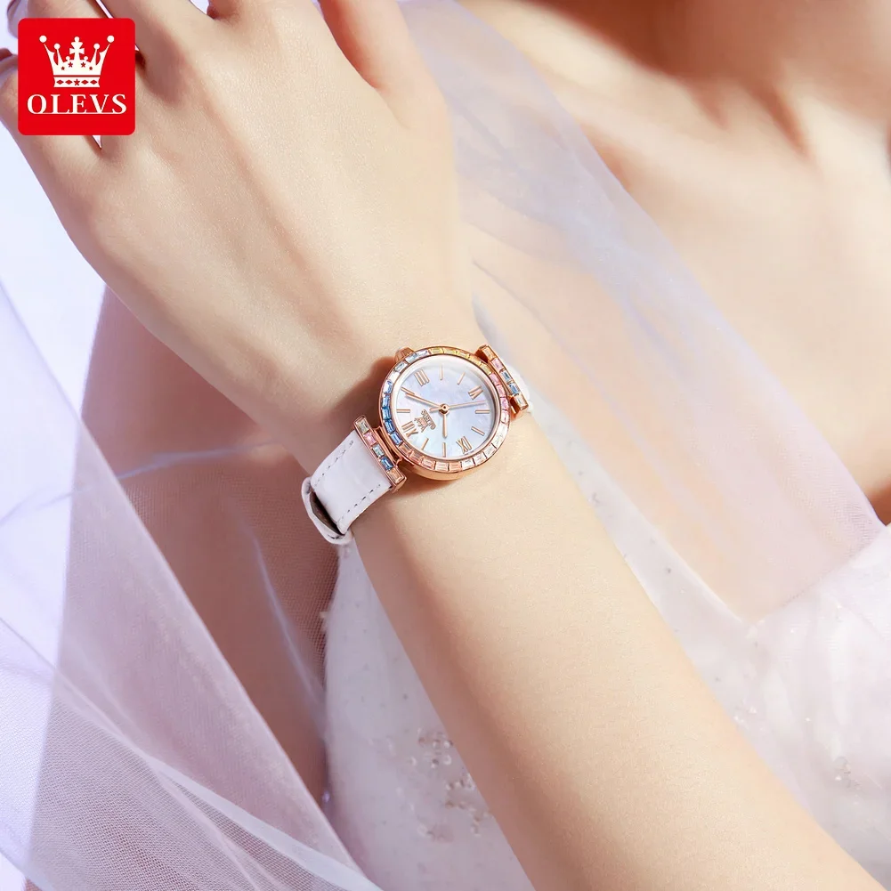 OLEVS-reloj de cuarzo elegante para mujer, accesorio de marca superior Original, resistente al agua, de negocios, 9007 diamantes, escala romana, 2024