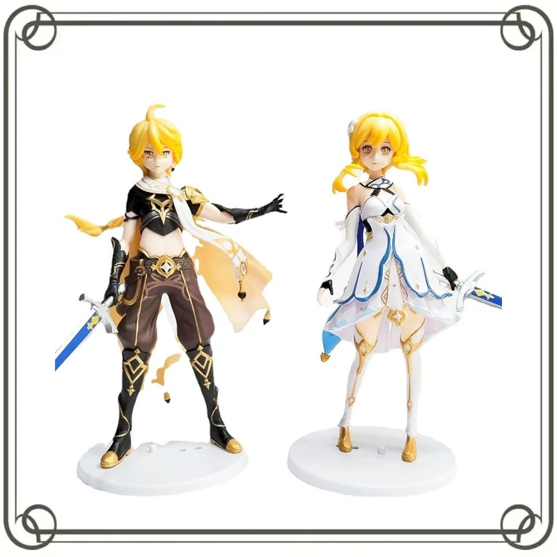 

19CM Genshin Impact Lumine Aether Two-dimensional Action Figure Collection Ornament Holiday Gifts Action Figure Model Toys