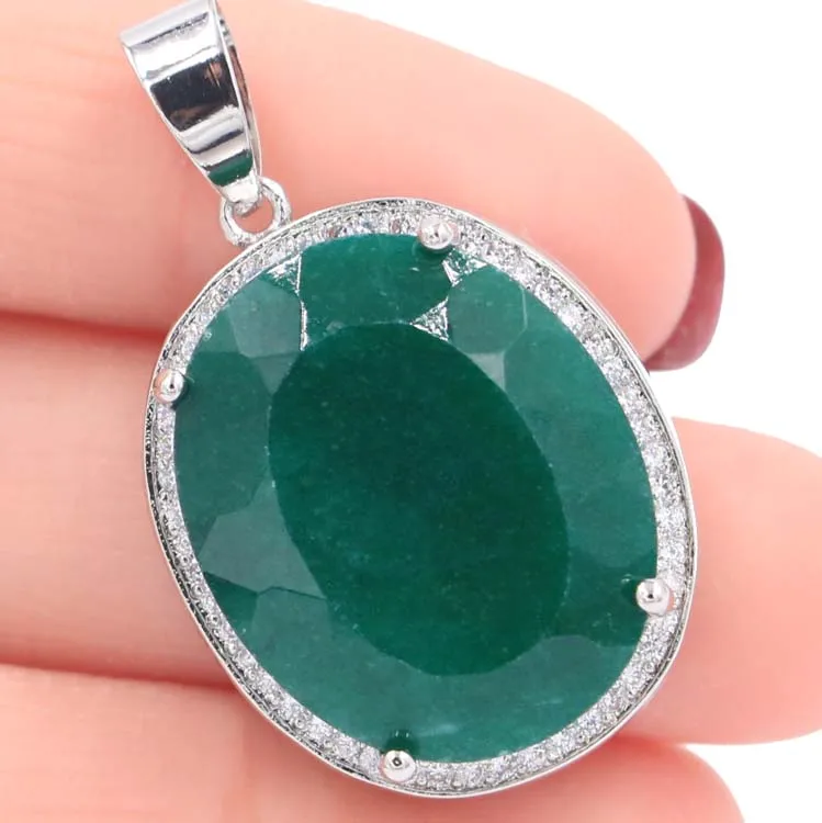 Buy 8 Get 1 Free 40x21mm Highly Recommend Jewelry Set Big Gemstone Real Green Emerald Women Dating Silver Earrings Pendant Ring