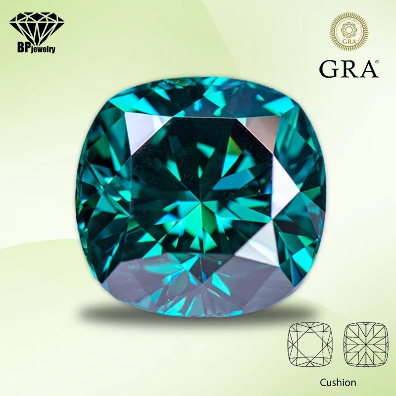 

Moissanite Stone Cushion Cut Primary Color Emerald Green Gemstone Lab Created Diamond for Women Jewelry with GRA Certificate