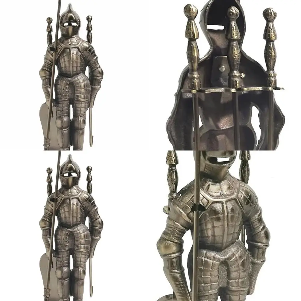 

Medieval Knight-Inspired Cast Iron Fireplace Tools with Antique Brass Finish