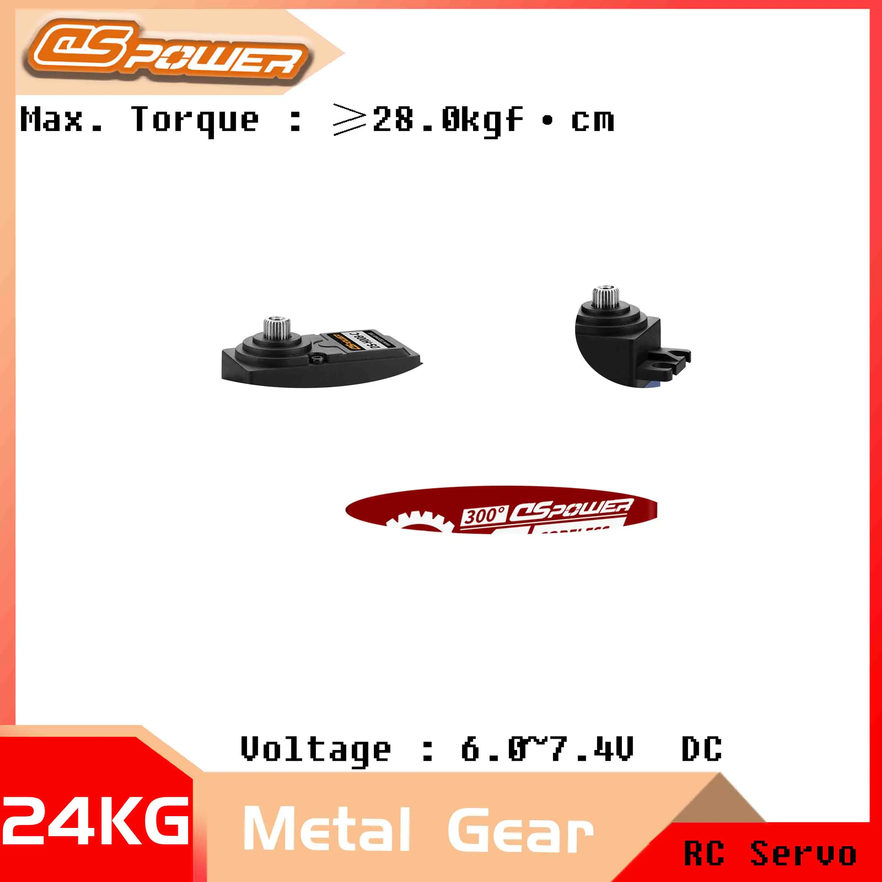 DSpower 24KG Digital Servo Metal Gear Coreless Motor Waterproof Large Torque for 1/8 1/10 RC Car Drift Truck Crawler Wltoys Part