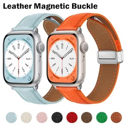 Leather Magnetic Buckle Strap for Apple Watch 8 45mm 41mm Ultra 49mm Geniune Leather Band for iWatch Series 7 6 5 38mm 41mm 40mm