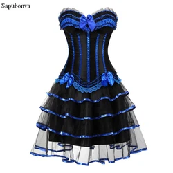 burlesque corset dress and skirt set costumes vintage striped floral lace dress corset bustier tank top for women plus size blue