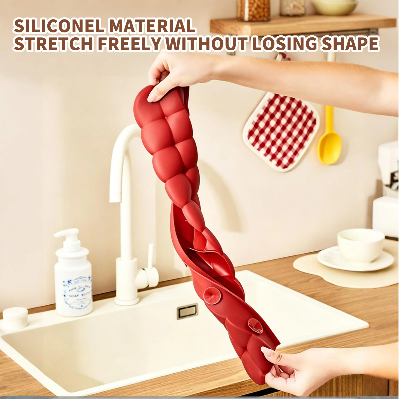 Silicone Sink Splash Guard with Suction Cups Water Barrier Easy To Clean 9.3cm Height for Kitchen Sink Cooktop Bathroom Tub Use