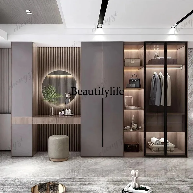 E182   Clothes Open storage Double wardrobe glass door Clothing cupboard wardrobe home wooden guarda roupa casal bedroom