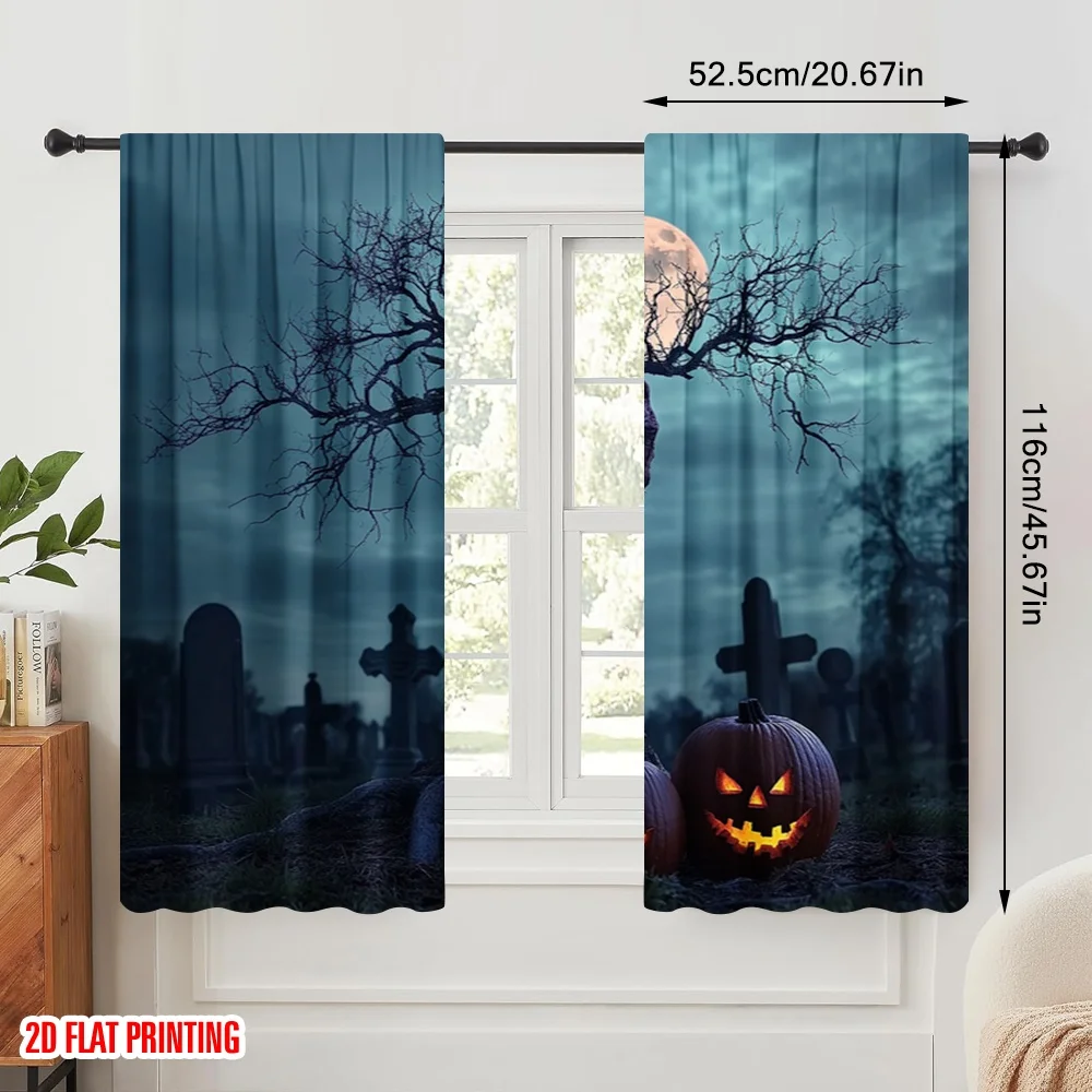 2pcs 2D flat printing Halloween Drapes Pumpkins Fabric Without Electricity Festive Holiday Perfect for Festive Wall Decor