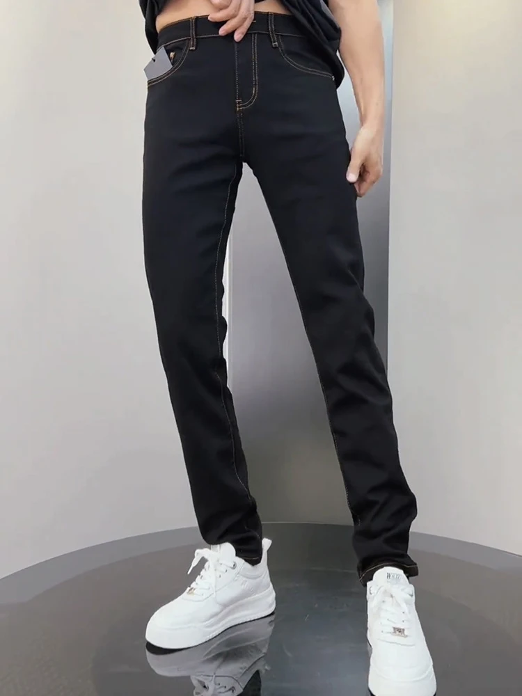 Spring Summer Casual Solid Denim Trousers Black Elastic Cowboy Teenager High Quality Korea Style Men's Slim Fit Jeans for Men