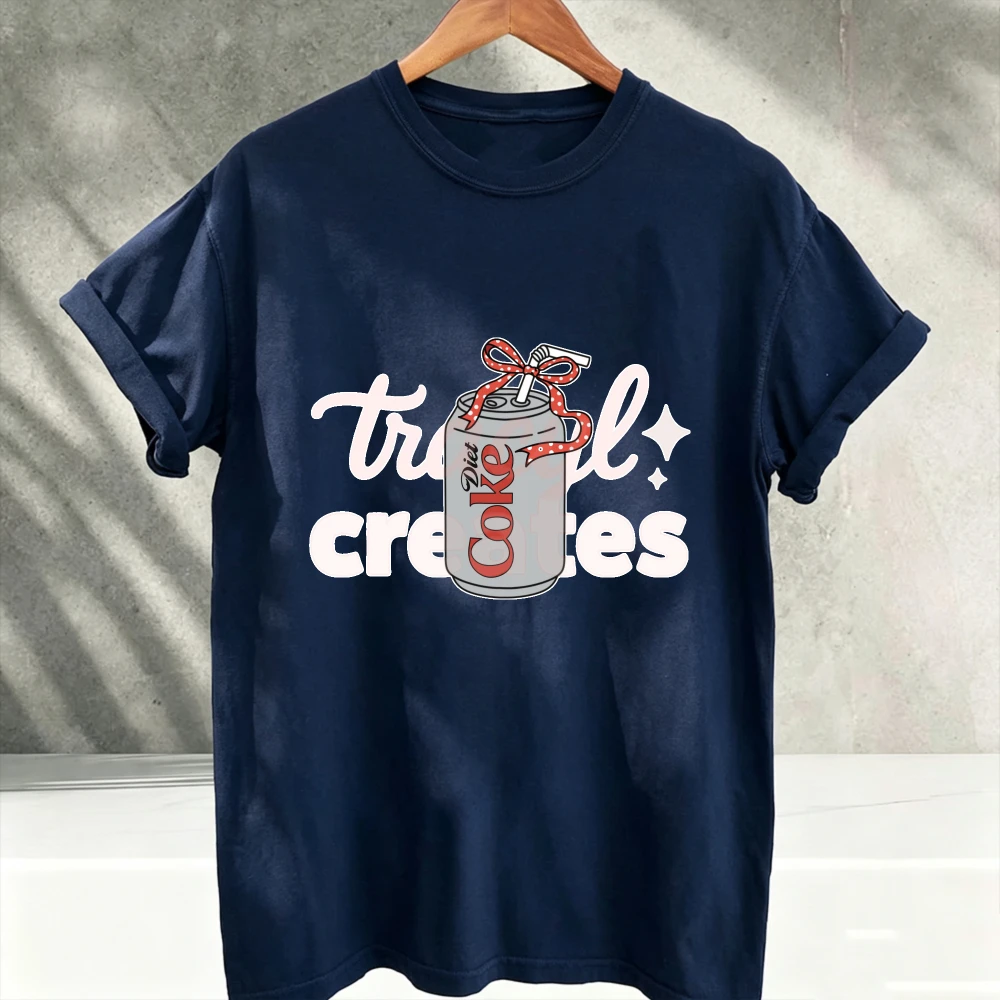 Tricky Creates Soda Can Bow Vintage Graphic Tshirt Retro Aesthetic Print Casual Cotton Short Sleeve Crew Neck Fashion Streetwear