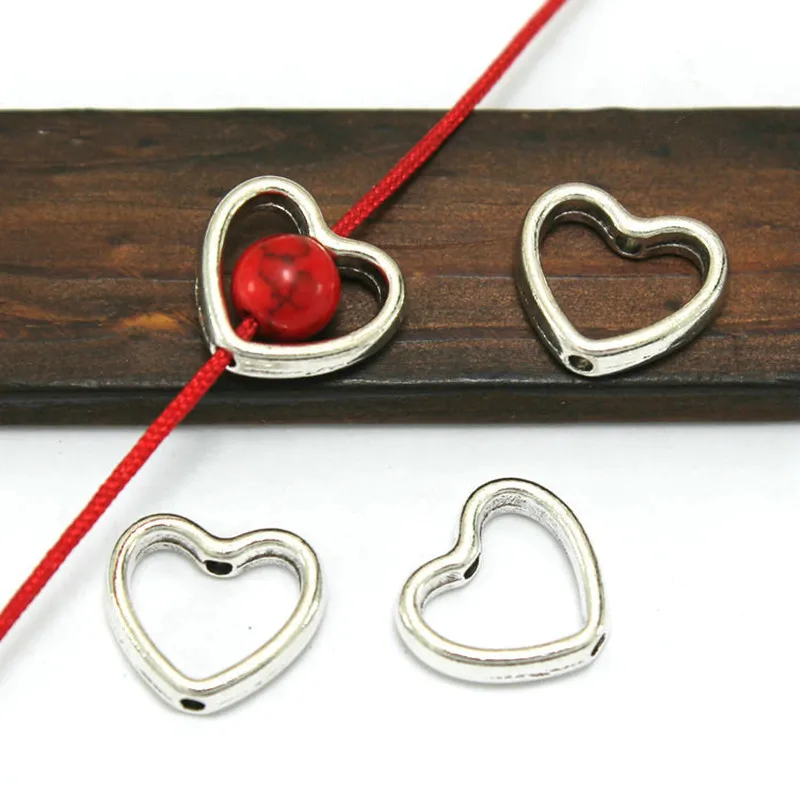 20pcs/Lot Love Heart Hollow Loose Spacer Beads Silver Color Alloy Beads For Jewelry DIY Necklace Bracelets Accessories