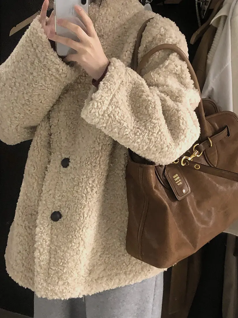 

Шикарное двухрядное женское зимнее пальто на пуговицах с воротником-стойкой средней длины, шерстяное пальто Sli для поездок на работу