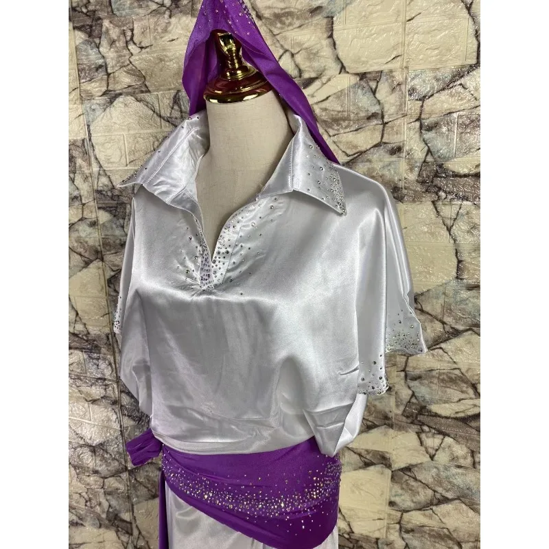 Bata de danza del vientre personalizada, mono holgado de satén Baladi Folk Shaabi, mono con cuello de camisa oriental, Ropa de baile exótica, traje de danza del vientre
