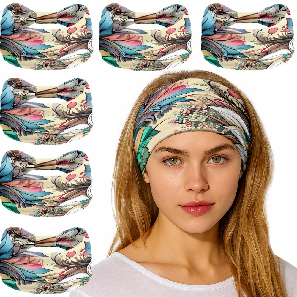 0129 Women's Hair Band Hair Band Claw-shaped Elastic Hair Band Wide and Thick Women's Sports Hair Band Women's Hair Band 6ps