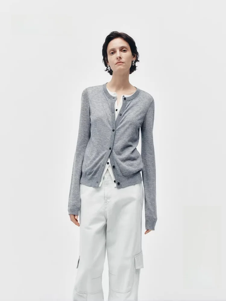 

Edition Autumn New Woolen Knitted Sweater Fake Two-Piece Sle Commute Sle Slim Fit round Ne ort Length Single Button