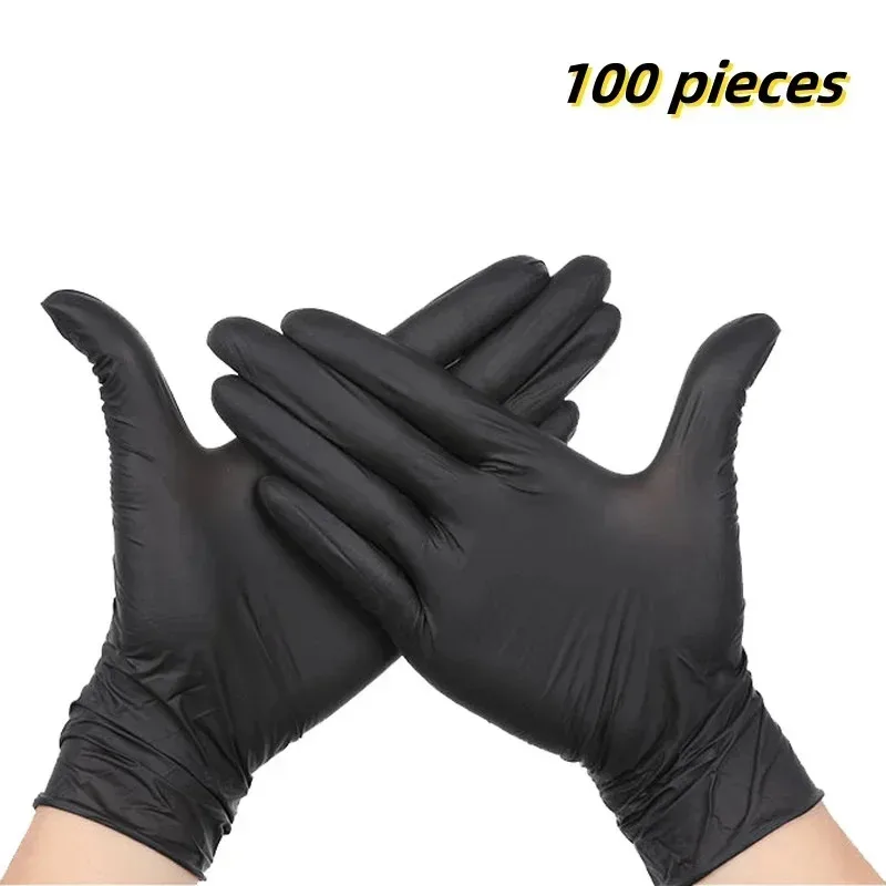 

100 Disposable Nitrile Gloves - PVC Latex Free Anti Static Oil Proof Garden Work Gloves