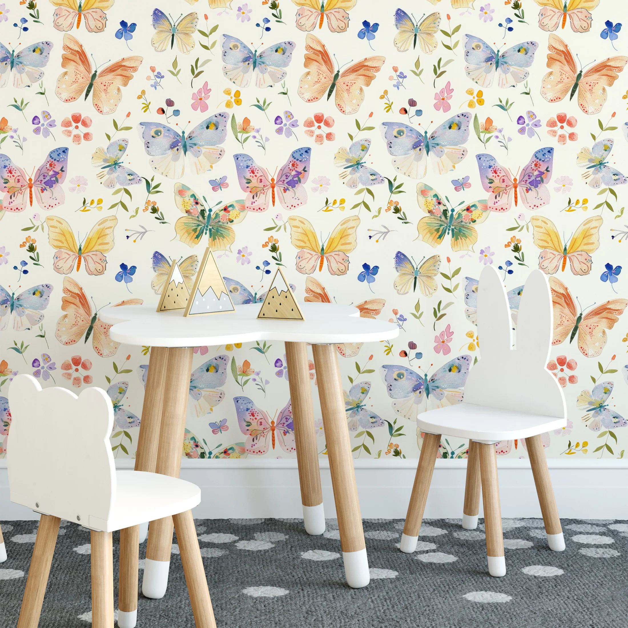 Watercolor Butterfly Floral Wallpaper Self Adhesive Boho Home Decor Waterproof Wall Paper for Bedroom Kids Room Living Room