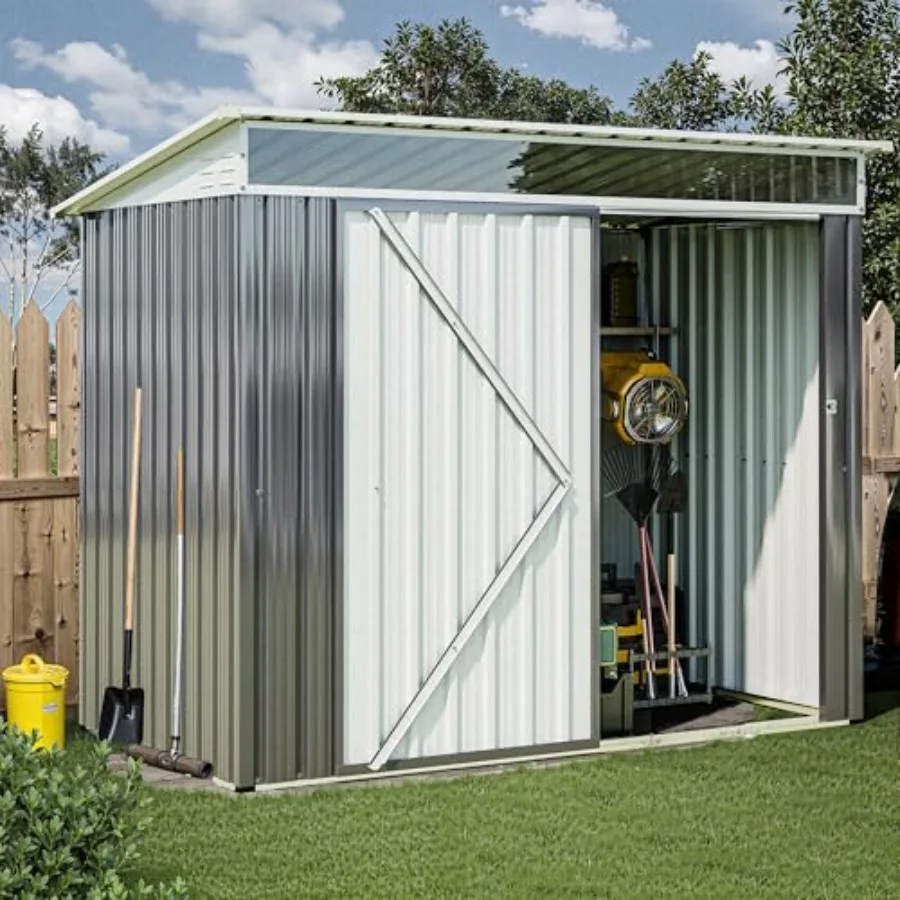 6x4 FT Metal Outdoor Garden Storage Shed, Waterproof Metal Garden Sheds with Window and Lockable Double Door, Weather Resistant