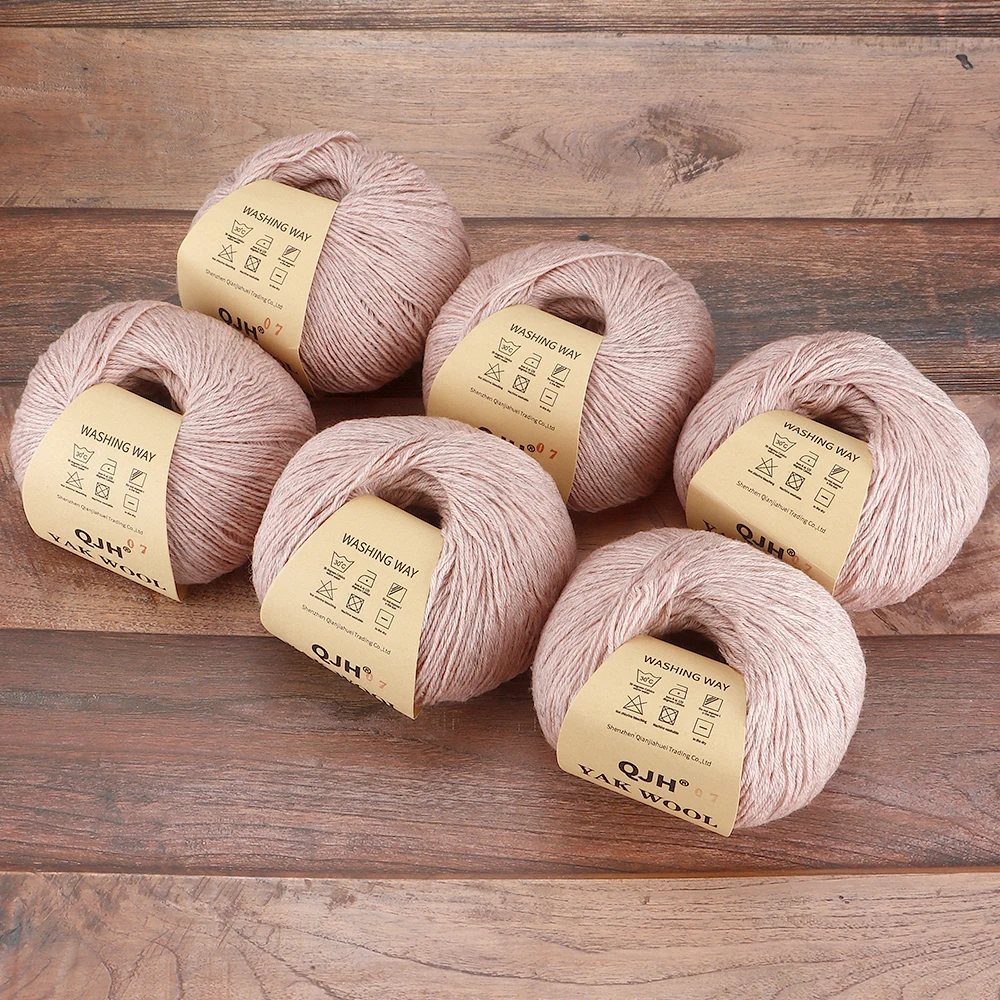6Pcs Medium Fine Premium Yak Wool Yarn [About 300G/6 Balls] for Handmade DIY Knitting, Scarves, Hats, Sweaters - Lily Powder