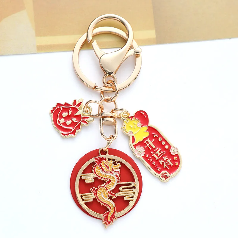 Chinese Dragon Keychain Fu Character Blessings Car Keyring For Women Men Fashion Backpack Pendant Wealth Symbol New Year Gifts