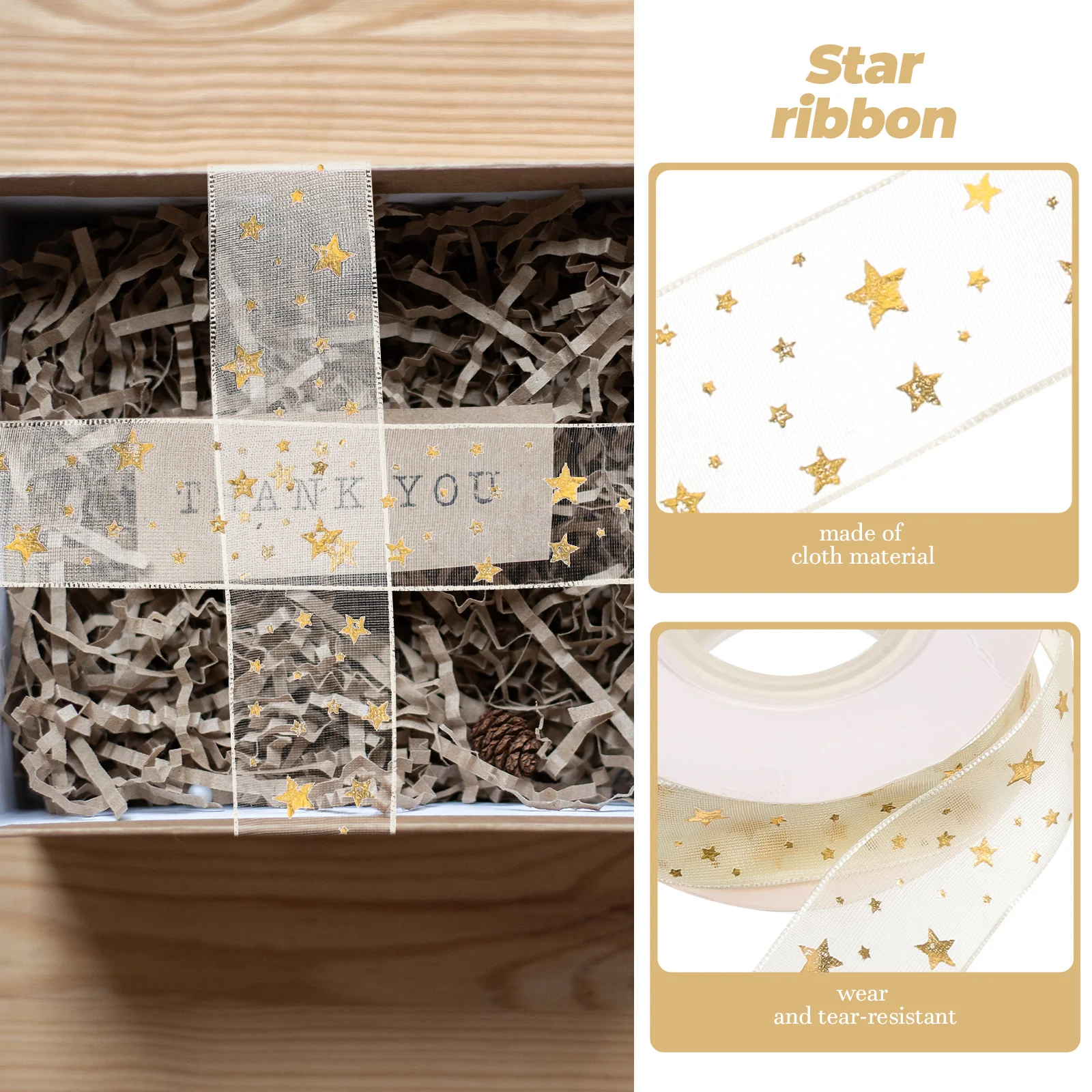 

1 Roll Star 15Mm X 10M Multifunction Wrapping Ribbon For Gift Boxes Cakes Decorations Diy Hair Accessories Packaging Ribbon