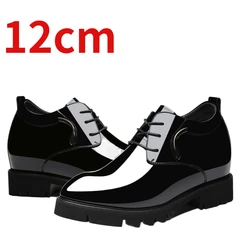 Wedding Height-increasing Dress Shoes for Men's 12cm Elevator Patent Leather Breathable Thick Platform Fashionable Casual Shoes