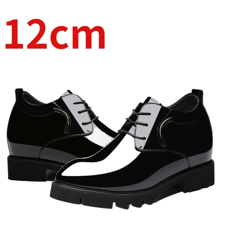 Wedding Height-increasing Dress Shoes for Men's 12cm Elevator Patent Leather Breathable Thick Platform Fashionable Casual Shoes