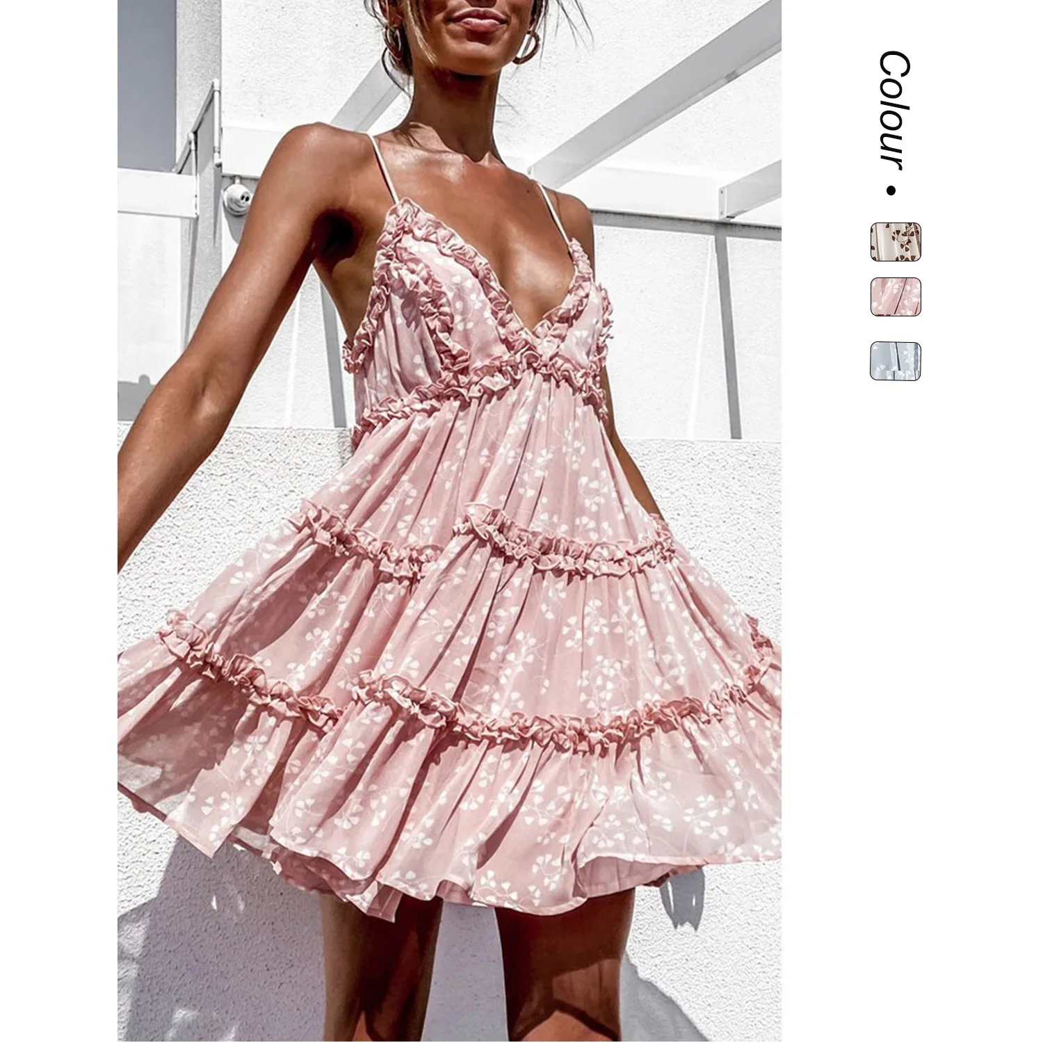 

Sweet Digital Print ter Ne Lace Trim Dr Spring Summer New Sle Cross-Border Dr High Waist Polyester Fiber