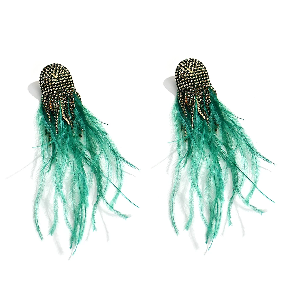 Bohemian Ethnic Jewelry Feather Drop Earrings For Women Elegant Statement Rhinestone Long Earrings Wholesale