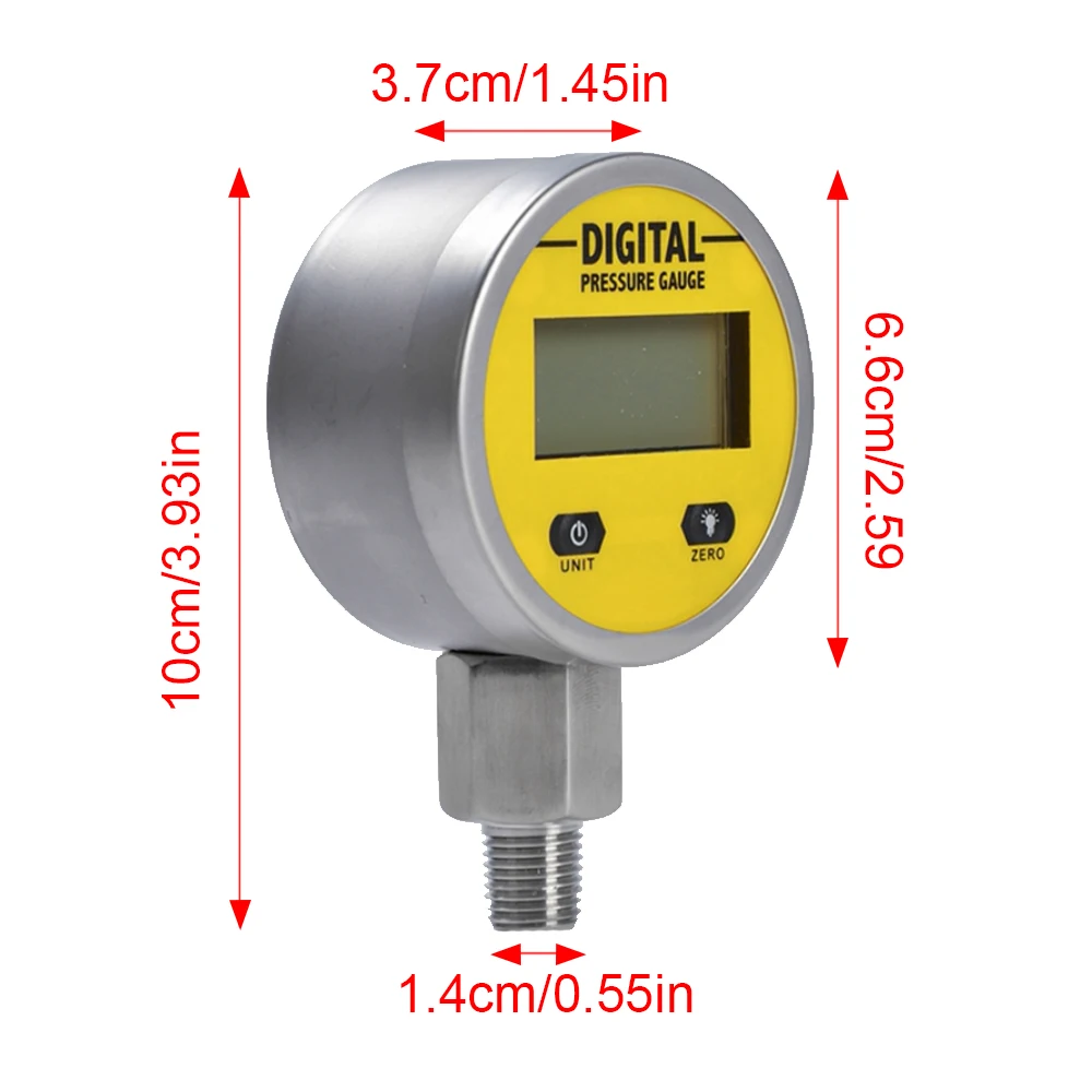 Pressure Gauges Digital Display Oil Pressure Hydraulic Pressure Meter 250BAR/25Mpa NPT1/4 Screw Thread Gas Liquid Fuel Manometer