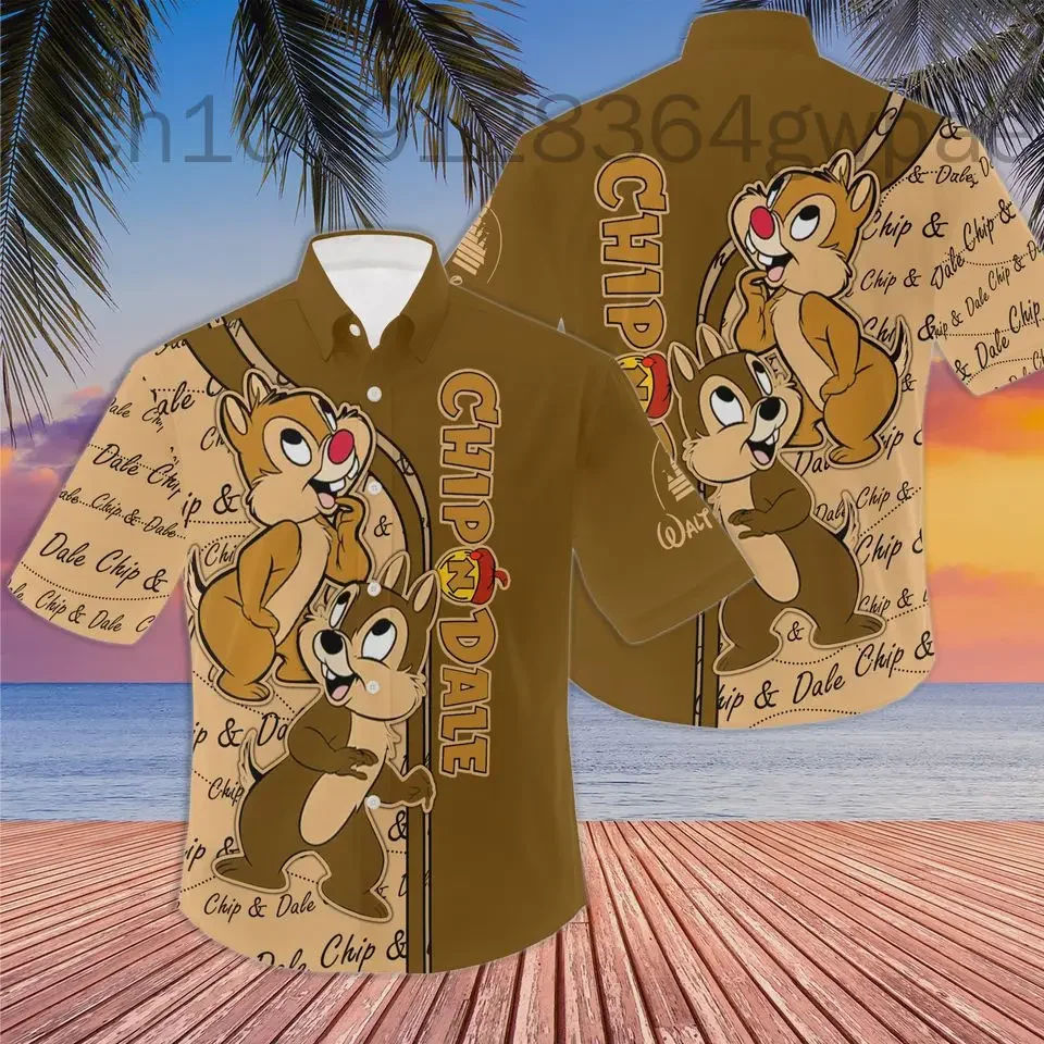 New Disney Chip and Dale Hawaiian Shirts Summer Fashion Short Sleeve Shirts Men Women Casual Beach Shirts Disney Hawaiian Shirts