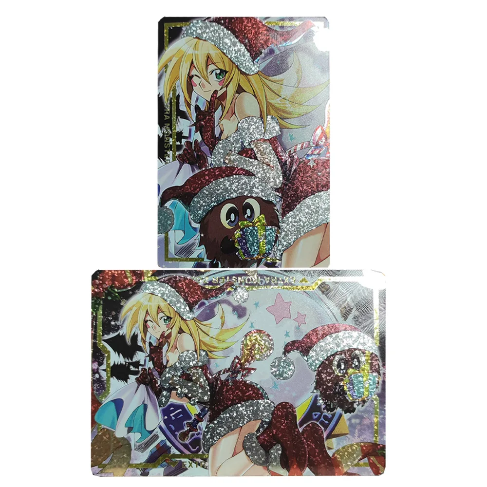 2Pcs/set Yu Gi Oh! Dark Magician Girl Christmas Costumes Kawaii Collection Card Refraction Color Flash Game Anime Card