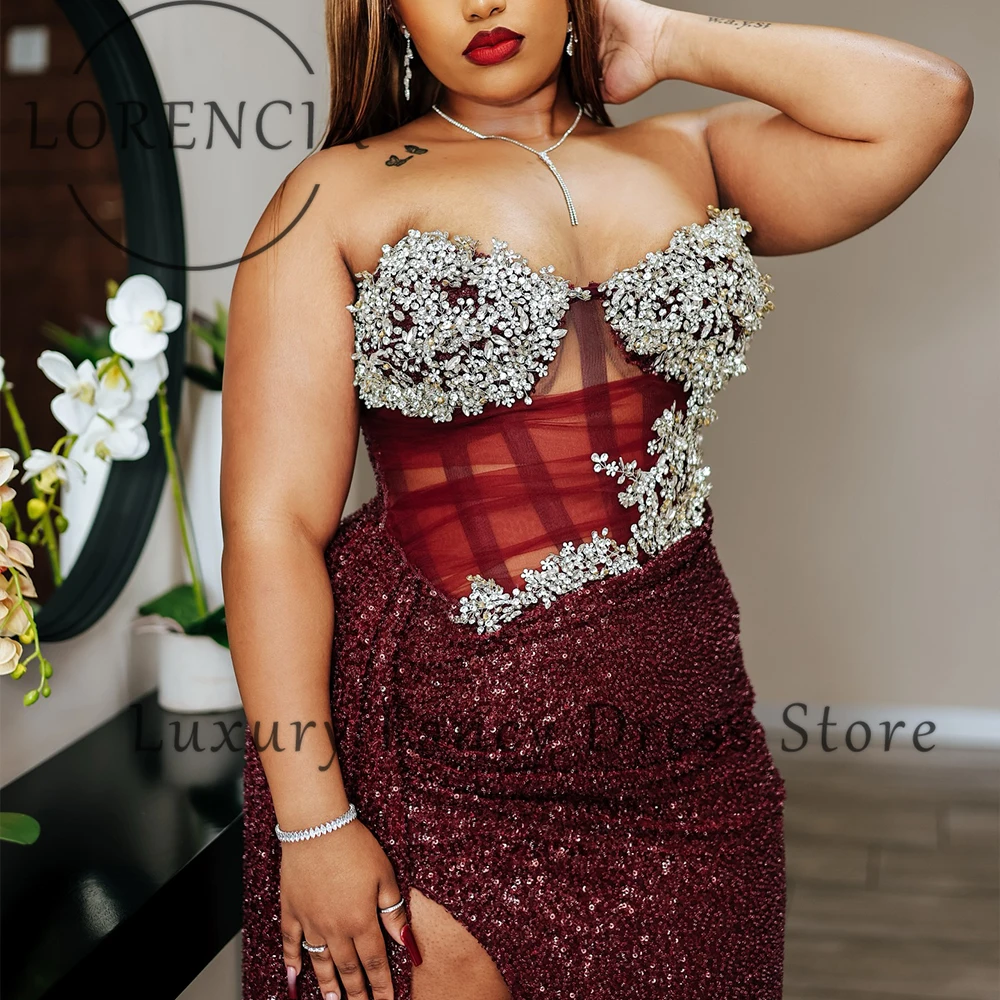 Squisiti abiti da ballo con paillettes 2025 Abiti da festa di nozze con sirena con paillettes lucide Abiti da cerimonia nuziale senza maniche con spacco laterale personalizzato mariage femme