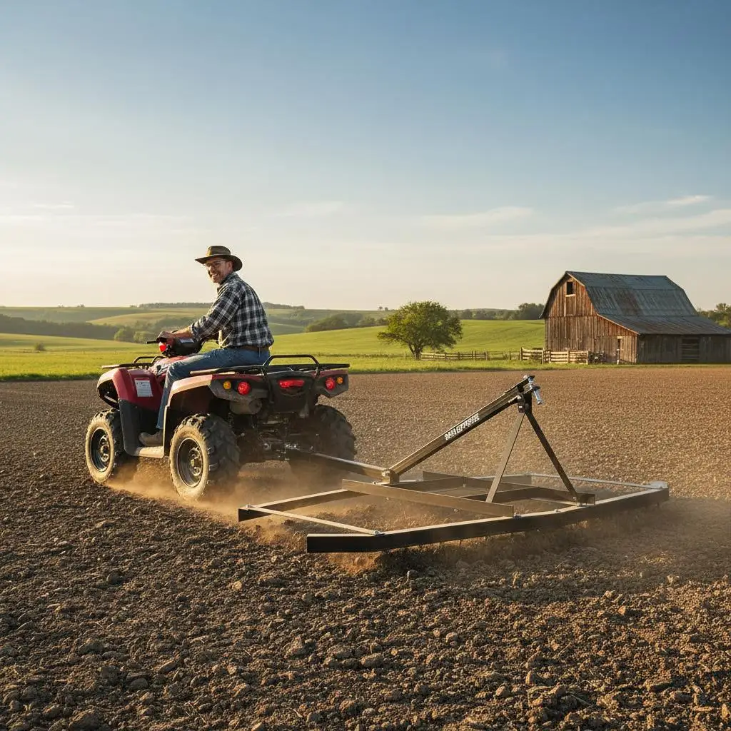 Tow Behind Soil Leveler 74" Width For Gravel Driveway Garden Lawn Farm Yard, Q235 Steel Construction Adjustable Bars Pin Hitc