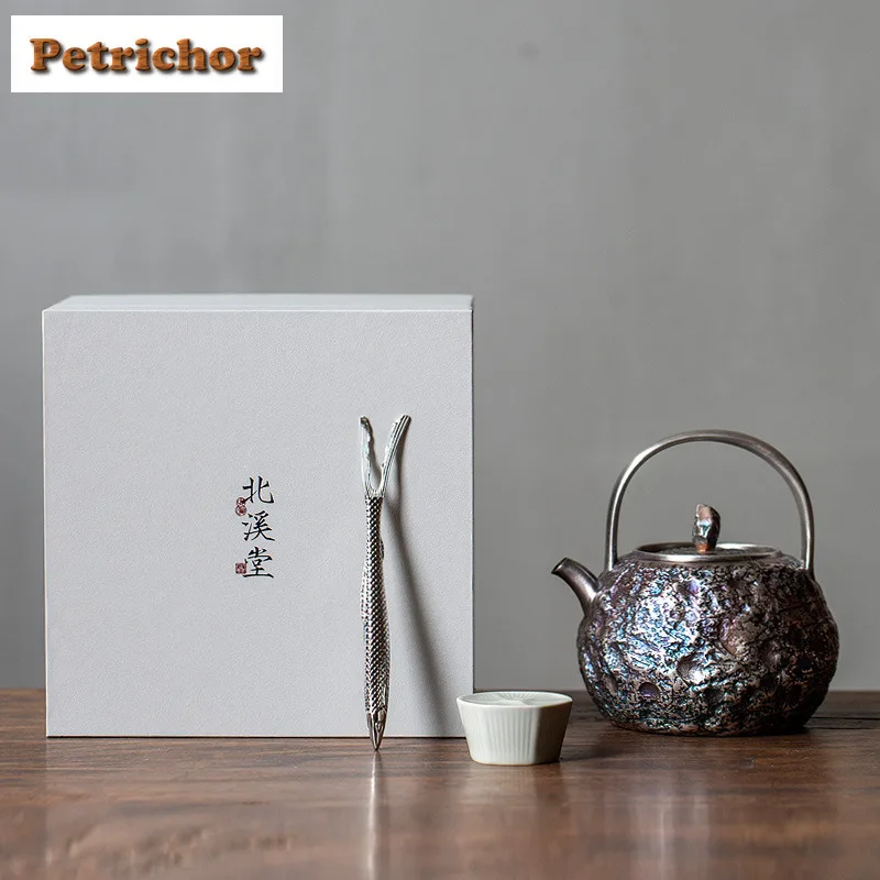 

700ml Handmade Gilded Silver Lifting Handle Teapot Retro Tea Infuser Pot Tea Maker Kettle with Filter Tea Ceremony Decoration
