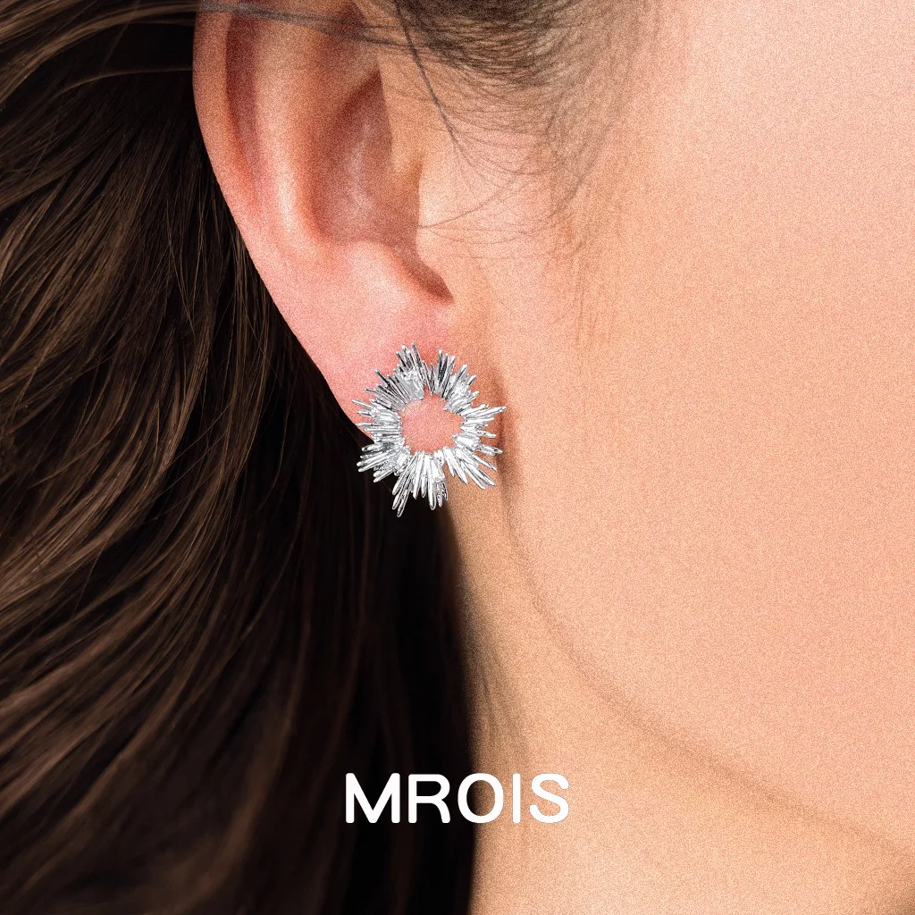 Original irregular special-shaped thick-plated real gold color-preserving S925 silver needle fashion high-end catwalk earrings e