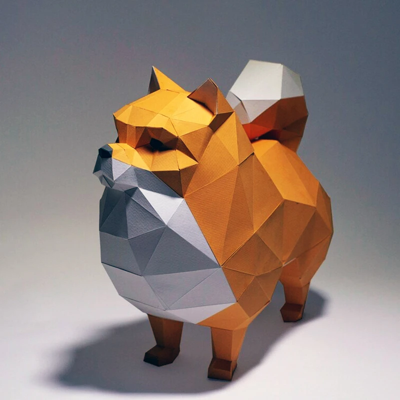 Pomeranian Dog Pet Animal Paper Model Home Decor Room Ornament Desk Table Decoration Paper Craft Origami 3D DIY Hand Made Toys