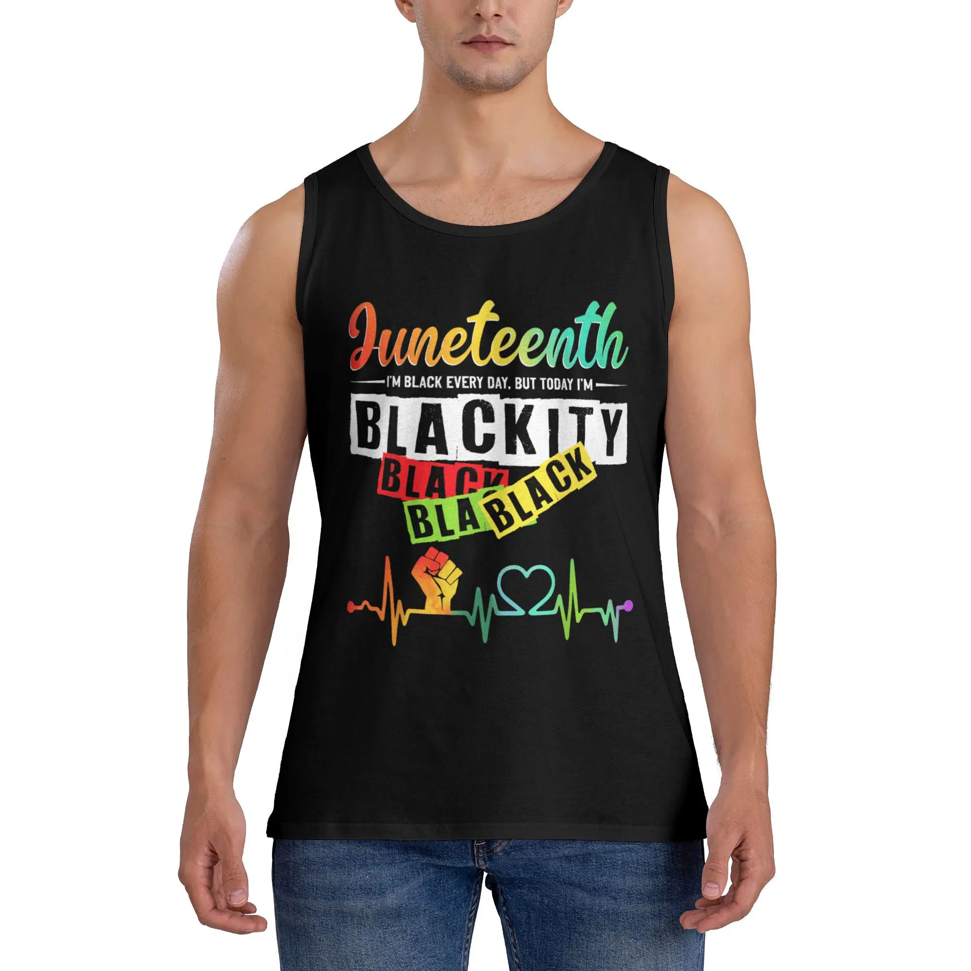 

Juneteenth Blackity Heartbeat майка модные топы летние тренировочные мужские рубашки без рукавов с узором большого размера